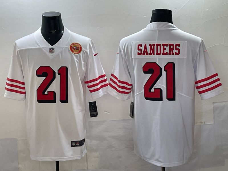Men San Francisco 49ers 21 Sanders White Throwback Nike Limited NFL 2025 Jersey style 02